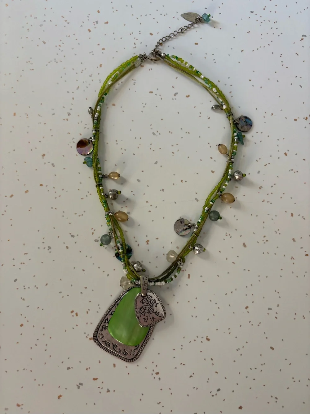Vintage necklace Bundle- Green Layered Bead Pendant Necklace with Black and gold